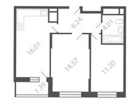 Планировка 2-комнатной квартиры, 53,42 м2