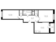 Планировка 2-комнатной квартиры, 59,4 м2