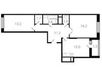 Планировка 2-комнатной квартиры, 61,4 м2