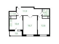 Планировка 2-комнатной квартиры, 57,8 м2