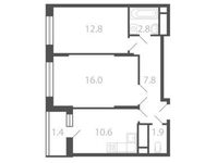 Планировка 2-комнатной квартиры, 53,5 м2