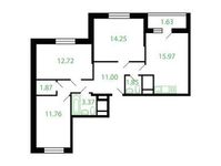 Планировка 3-комнатной квартиры, 74,42 м2