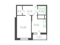 Планировка 1-комнатной квартиры, 33,72 м2