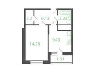 Планировка 1-комнатной квартиры, 36,04 м2