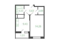 Планировка 1-комнатной квартиры, 36,48 м2