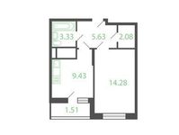 Планировка 1-комнатной квартиры, 34,34 м2