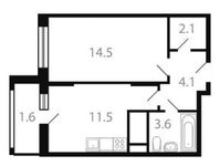Планировка 1-комнатной квартиры, 37,4 м2