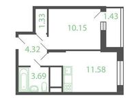 Планировка 1-комнатной квартиры, 34,74 м2