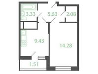 Планировка 1-комнатной квартиры, 36,26 м2
