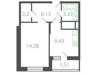 Планировка 1-комнатной квартиры, 36,88 м2