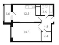 Планировка 1-комнатной квартиры, 39,5 м2