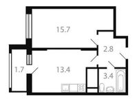 Планировка 1-комнатной квартиры, 37 м2