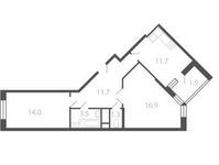 Планировка 2-комнатной квартиры, 60,5 м2