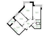 Планировка 3-комнатной квартиры, 72,5 м2