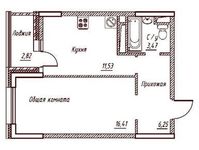 Планировка 1-комнатной квартиры, 40,47 м2