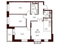 Планировка 4-комнатной квартиры, 85,13 м2