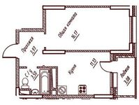 Планировка 1-комнатной квартиры, 37,45 м2