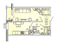 Планировка 1-комнатной квартиры, 41,6 м2