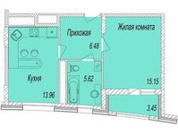 Планировка 1-комнатной квартиры, 42,9 м2