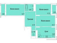 Планировка 3-комнатной квартиры, 76,8 м2
