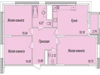Планировка 3-комнатной квартиры, 89,4 м2