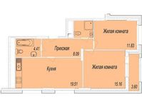 Планировка 2-комнатной квартиры, 64,4 м2