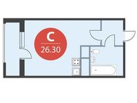 Планировка 1-комнатной квартиры, 26,3 м2