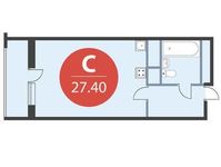 Планировка 1-комнатной квартиры, 27,4 м2