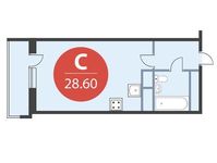 Планировка 1-комнатной квартиры, 28,6 м2