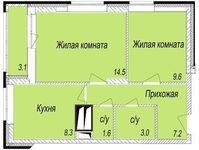 Планировка 2-комнатной квартиры, 45,8 м2