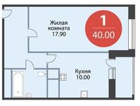 Планировка 1-комнатной квартиры, 40 м2