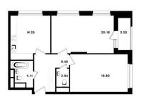 Планировка 2-комнатной квартиры, 69,6 м2