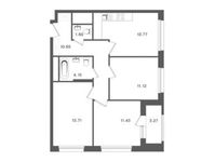 Планировка 3-комнатной квартиры, 68,1 м2