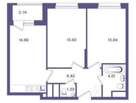 Планировка 2-комнатной квартиры, 54,8 м2