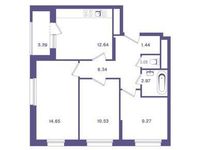 Планировка 3-комнатной квартиры, 62,6 м2