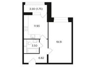 Планировка 1-комнатной квартиры, 43,31 м2