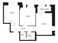 Планировка 2-комнатной квартиры, 56,22 м2