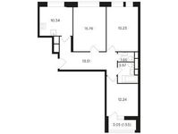 Планировка 3-комнатной квартиры, 74,24 м2