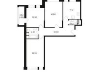 Планировка 3-комнатной квартиры, 79,62 м2