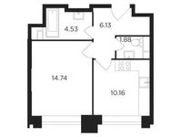 Планировка 1-комнатной квартиры, 37,41 м2
