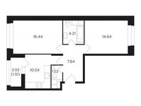 Планировка 2-комнатной квартиры, 56,55 м2
