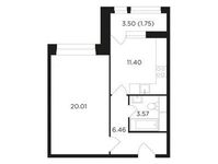 Планировка 1-комнатной квартиры, 43,19 м2