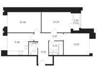 Планировка 3-комнатной квартиры, 75,44 м2