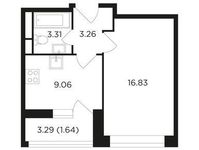 Планировка 1-комнатной квартиры, 34,09 м2