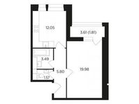 Планировка 1-комнатной квартиры, 44,7 м2