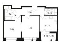 Планировка 2-комнатной квартиры, 53,45 м2