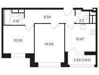Планировка 2-комнатной квартиры, 50,98 м2