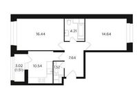 Планировка 2-комнатной квартиры, 56,5 м2