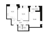 Планировка 2-комнатной квартиры, 56,22 м2