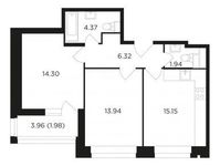Планировка 2-комнатной квартиры, 58 м2
